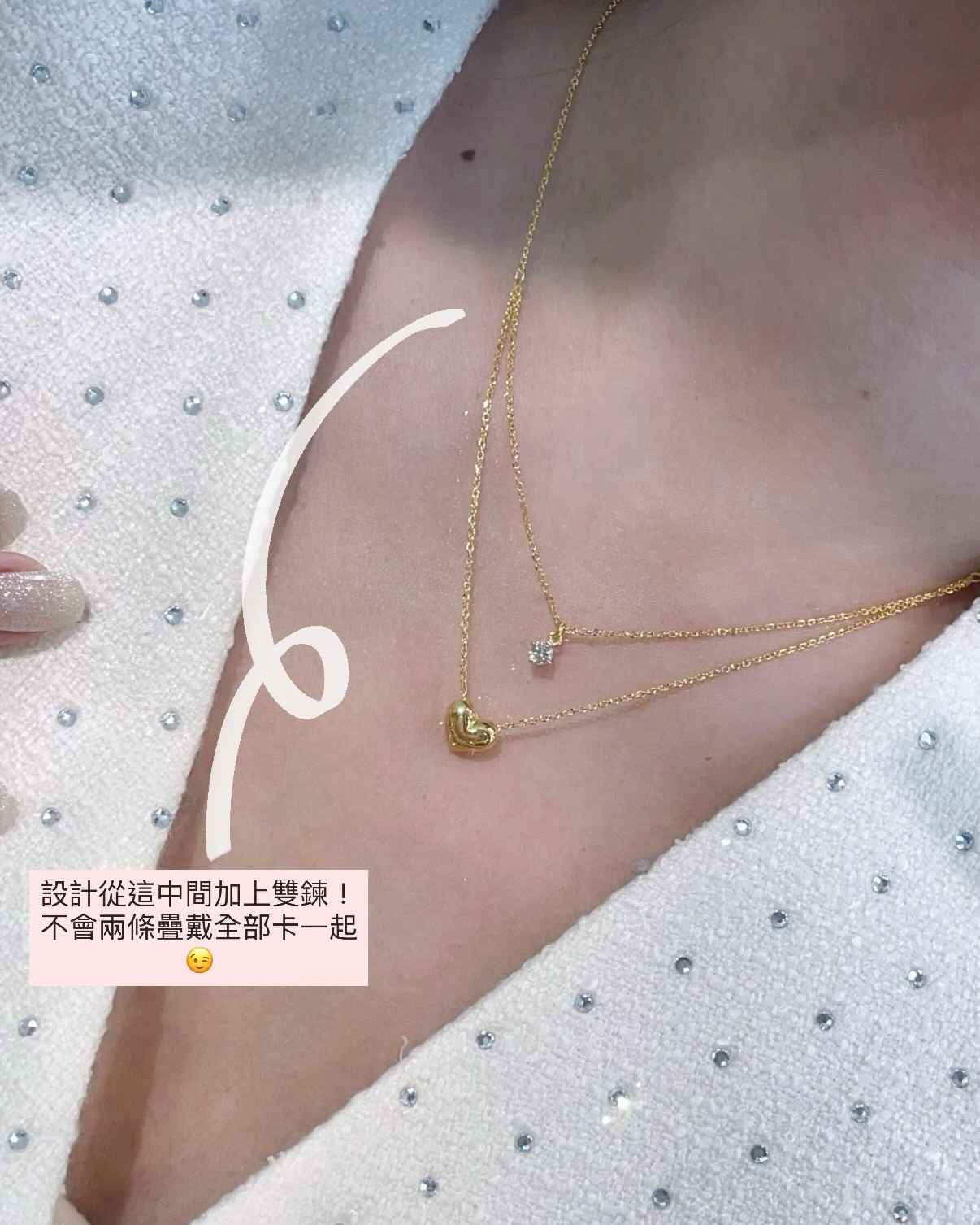 疊戴感愛心單鑽套鍊 細節圖