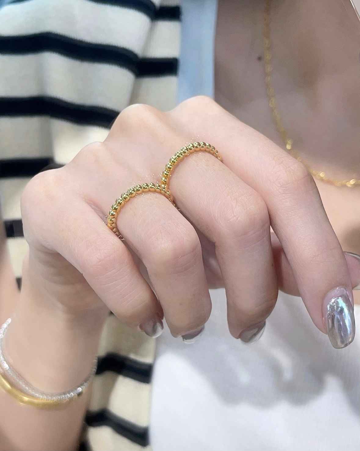 法式小金珠戒指(固定圍) 細節圖