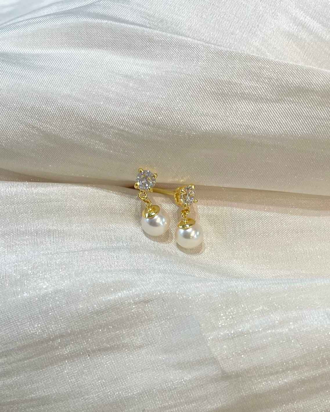 單鑽淡水珍珠耳環