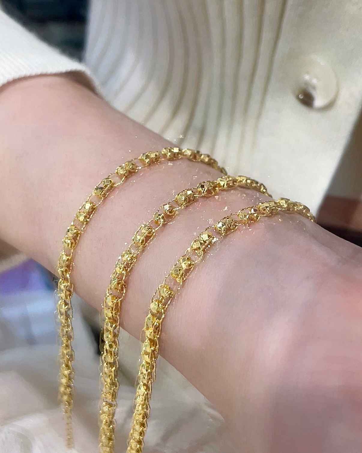 金絲切面粒粒手鍊